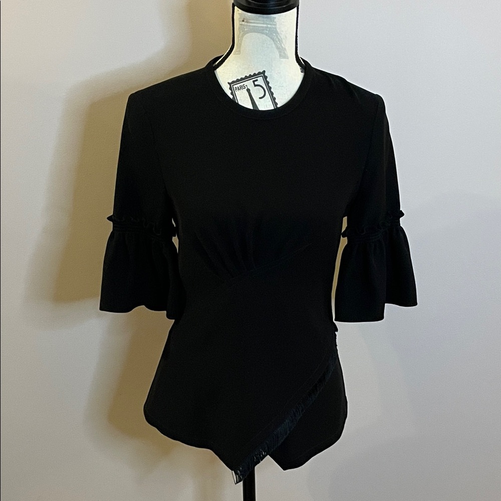 ✨ Yigal Azrouël Black Asymmetrical Peplum Top – NWT